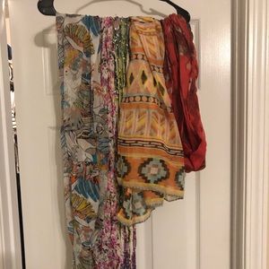 Various scarves. Two on right are infinity scarves